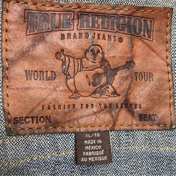 True Religion Vintage Danny Slim Fit Denim Jacket W/ Leather Embroidery Sz: XL - Picture 14 of 16